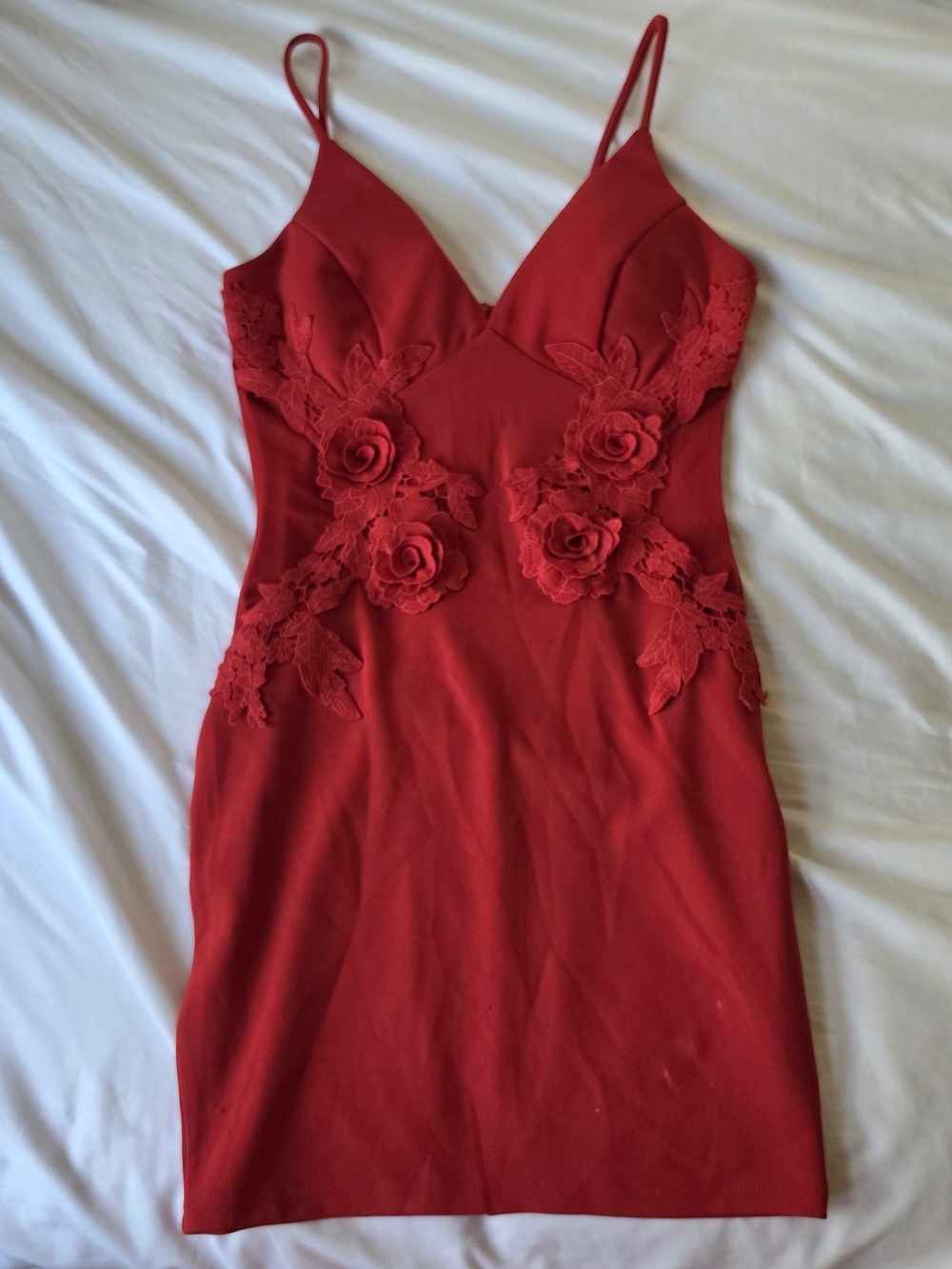 Windsor Red Floral Lace Bodycon Mini Dress Size Small w/ Mesh Paneling